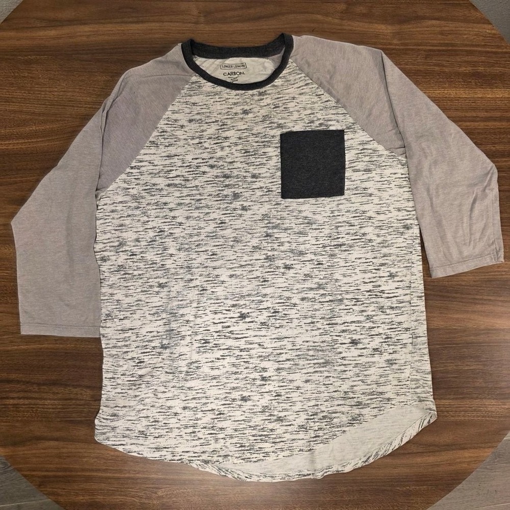 Carbon Raglan Baseball Tee Mens Large Grey Excellent Space Dye Pocket Longline